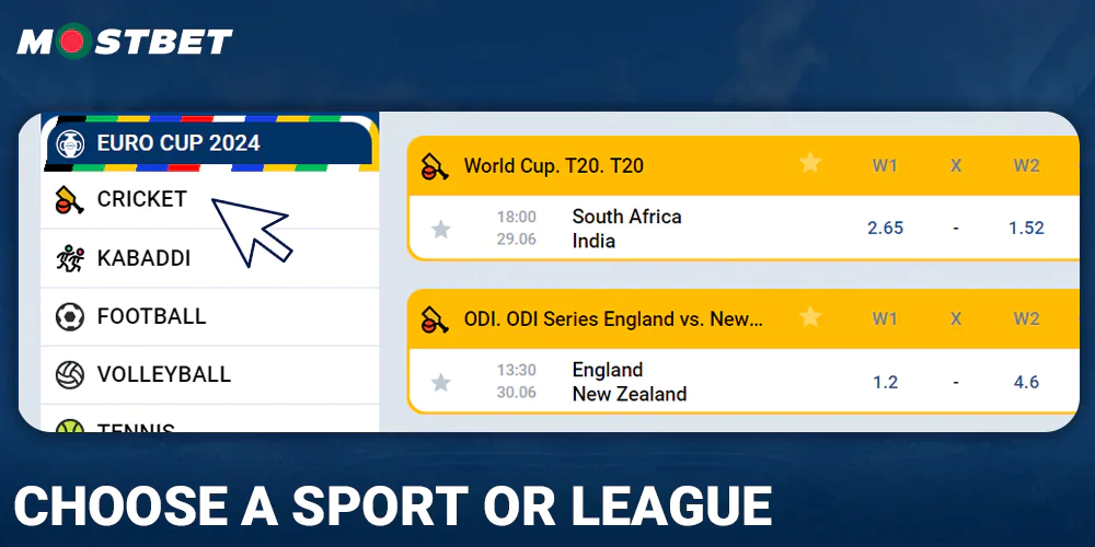Select a sport at Mostbet Bangladesh